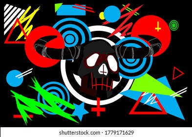 Satan skull with horns and abstract geometric background vector.