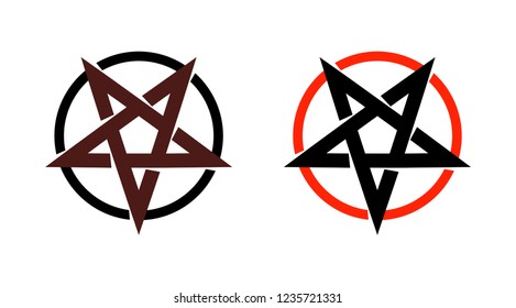 Satan star, pentagram symbol of satanism, Mystical Sign round form. Vector emblem of spiritual cult.