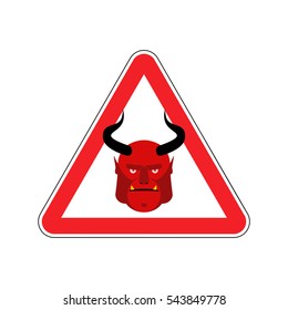 Satan Warning sign red. Demon Hazard attention symbol. Danger road sign triangle devil
