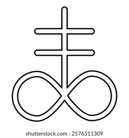 Satanic Cross Theistic satanism symbol contour outline line icon black color vector illustration image thin flat style