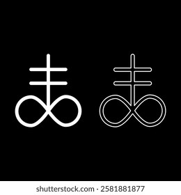 Satanic Cross Theistic satanism symbol set icon white color vector illustration image solid fill outline contour line thin flat style