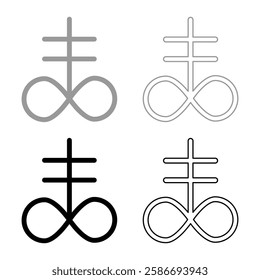 Satanic Cross Theistic satanism symbol set icon grey black color vector illustration image solid fill outline contour line thin flat style