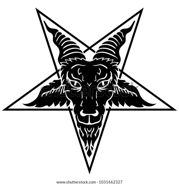 悪魔の山羊は五芒星に向かう バホメット タトゥー 印刷 エンブレムのイラスト のベクター画像素材 ロイヤリティフリー