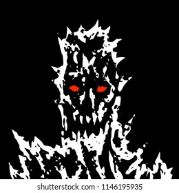 Satanic monster face with sharp thorns. Vector illustration. Scary demon head character. Genre of horror.