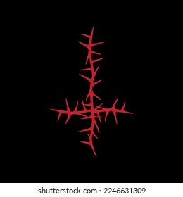 satanic occult signs and mystic symbols. Inverted pentagram,and inverted cros. thorns,  crown of thorns 