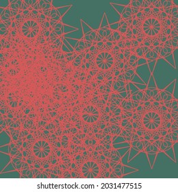 Satanic Ornamental Santa Winter Lace Chaotic Folk Design Pic. Sharp Mandala Bright Mystery Colorful Green Christmas Background. Dark Light Complicated Monochrome Stars Luxury Red Print Ornament.