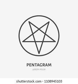 Satanic pentacle flat line icon. Pentagram sign. Thin linear logo for neopaganism religion.