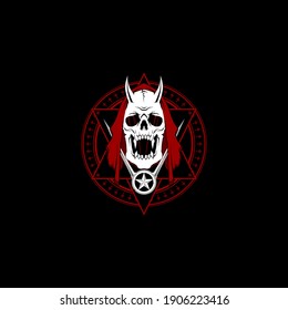 Satanic pentagram Devil Skull illustration with star and horn