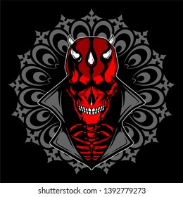 satanic skull with horn hand drawing vector