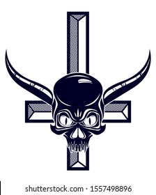 Satanic symbol with inverted skull dead aggressive head of Satan Devil Evil.