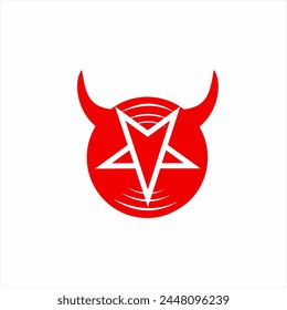 Satanic symbol logo design with pentagram and music disc elements.