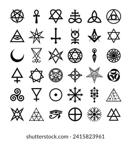 Satanic Symbols, Medieval Occultism, Magic Stamps, Sigils, Keys, Mystical Symbols Knots, Devil's Cross. Sigil Lucifer Baphomet vector svg