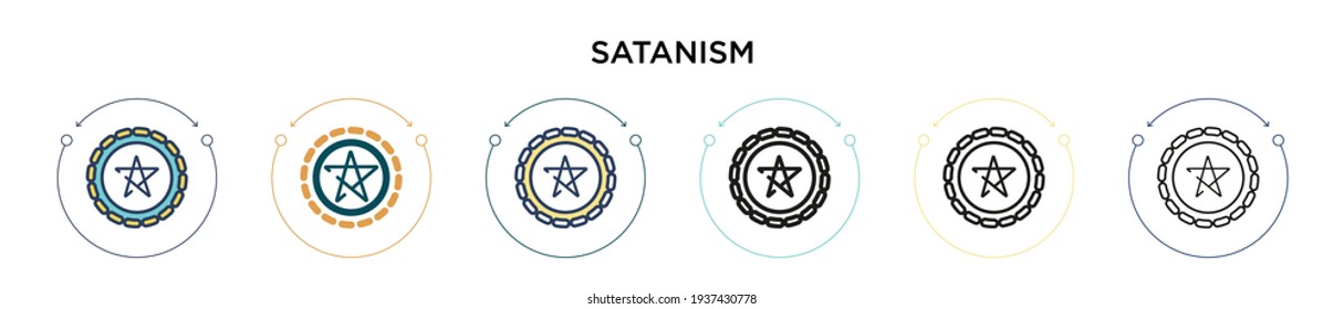 Satanism icon in filled, thin line, outline and stroke style. Vector illustration of two colored and black satanism vector icons designs can be used for mobile, ui, web