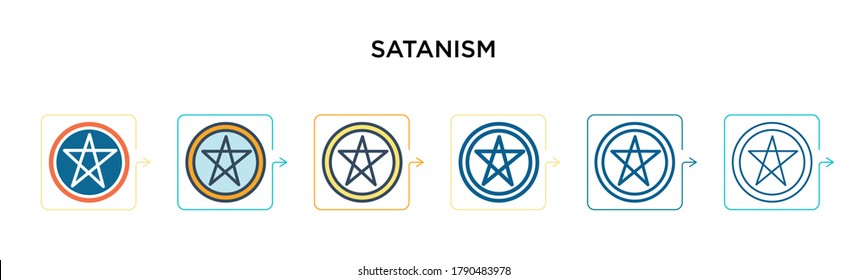 Satanism vector icon in 6 different modern styles. Black, two colored satanism icons designed in filled, outline, line and stroke style. Vector illustration can be used for web, mobile, ui