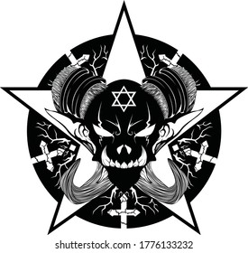 Satan's demonic image has a cross inverted to help the media.