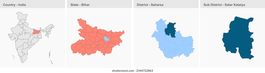Satar Kataiya map, Saharsa District, Bihar State, Republic of India, Government of Bihar, Indian territory, Eastern India, politics, village, tourism