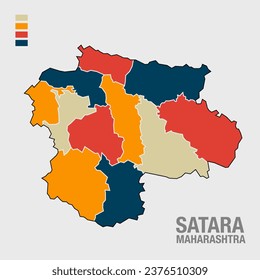 Satara district map design with all Taluka Aria boundaries illustrations. Satara Maharashtra map.