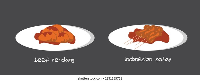 satay and beef rendang indonesian food, asian food.