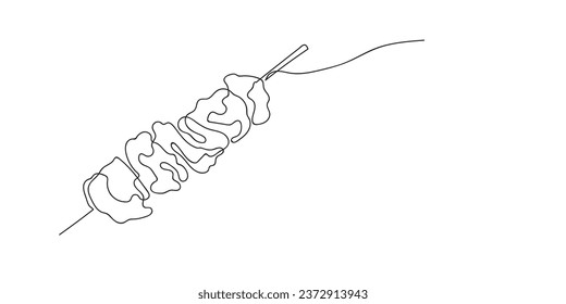 satay continuous line.single vector satay line.asian food.isolated white background