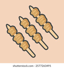 satay food with outline flat vector design.