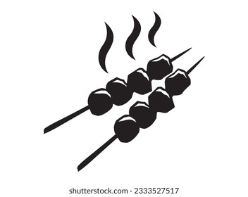 vector de ícono de comida a la parrilla satay en blanco y negro.