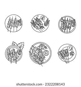 satay hand drawn doodle illustrations vector set