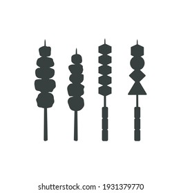 satay icon vector, grilled meat illustrations. Shish kebab on skewers vector icon.