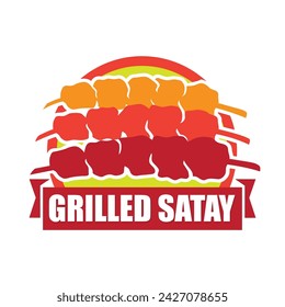 Satay Logo Diseño barbacoa a la parrilla para la comida de la calle