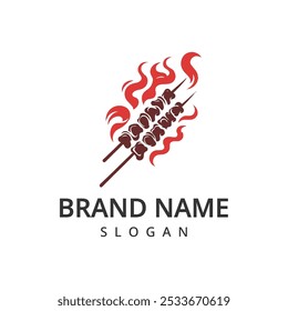 Plantilla de diseño del logotipo de Satay, símbolo de comida tradicional indonesia, icono de carne a la parrilla