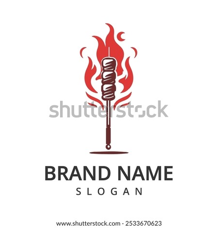 Satay logo design template, indonesian traditional food symbol,  grilled meat icon