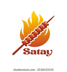 Icono del logotipo de Satay comida tradicional indonesia. Arte del diseño