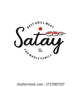 Satay Logo Stamp Badge Food Vector, Graphic Design Traditional Culinary Label Element