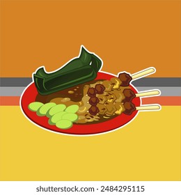 Satay lontong icon, typical Indonesian food, vector illustration