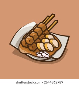 Satay Madura Food Cartoon Illustration and Sticker Design