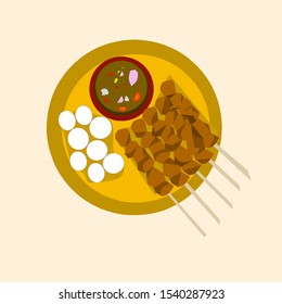 Satay is a meat dish which is seasoned, skewered and burned, originating from Indonesia. Indonesian special food.