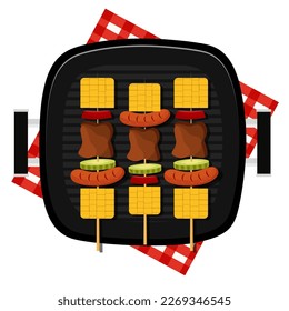 ilustración vectorial plana satay mix grill barbacoa home party