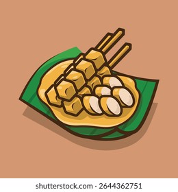 Satay Padang Cartoon Illustration and Sticker Design.