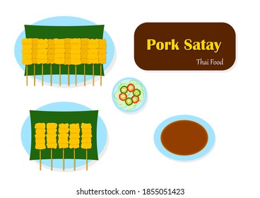 Satay Pork and Peanut Sauce vector, top view