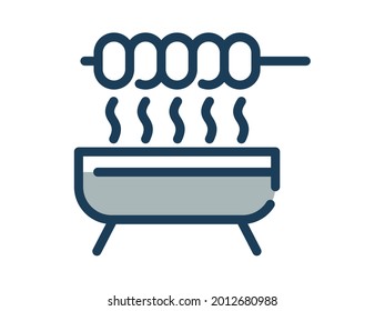 satay roasted grill meat single isolated icon with dash or dashed line style