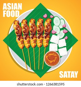 Satay, or sate is a dish of seasoned, skewered and grilled meat, served with a sauce