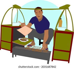 Satay or sate in Indonesian and Malay spelling, is a Southeast Asian dish of seasoned, skewered and grilled meat, served with a sauce. 