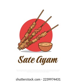 Satay or Sate Vector Illustration, Traditional Food from Indonesia. Illustration of Sate Ayam
