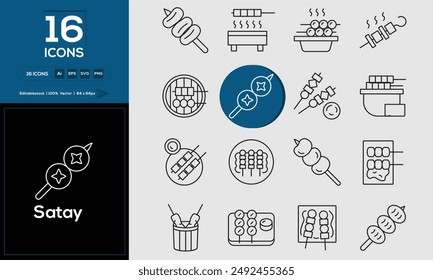 Satay Set of outline icons related to analysis, infographic, analytics. Editable stroke. Vector illustration. 