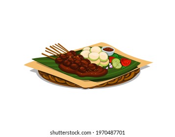 Satay traditional food from indonesian concept in cartoon illustration vector isolated in white background