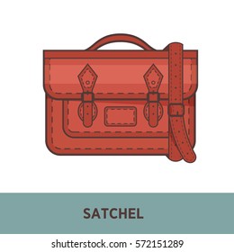 Satchel bag female accessory. Fashionable and trendy handbag. Illustration isolated on white. Design element in flat style