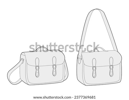 Satchel Cross-Body Bag messenger silhouette bag. Fashion accessory technical illustration. Vector satchel front 3-4 view for Men, women, unisex style, flat handbag CAD mockup sketch outline isolated
