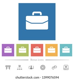 Satchel flat white icons in square backgrounds. 6 bonus icons included.