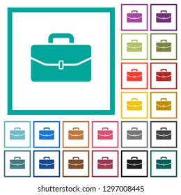 Satchel with one buckle flat color icons with quadrant frames on white background