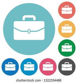 Satchel with one buckle flat white icons on round color backgrounds