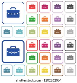 Satchel with two buckles color flat icons in rounded square frames. Thin and thick versions included.